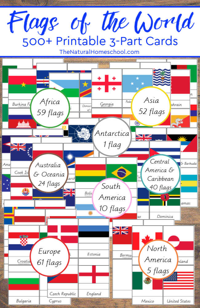 500+ Country Flags of the World Printable 3-Part Cards MEGA Bundle